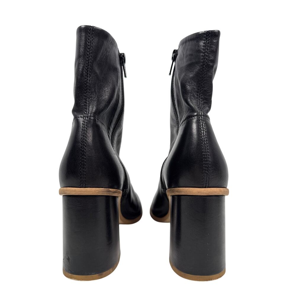 Free People Sienna Boots Block Heel Womens US 6 EU36.5 Black Leather Square Toe - Picture 5 of 11
